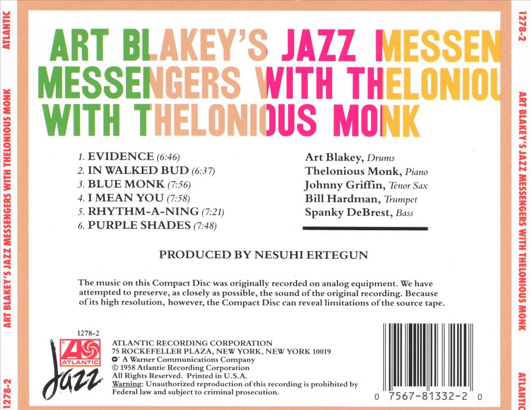 Art Blakey's Jazz Messengers with Thelonious Monk cover art